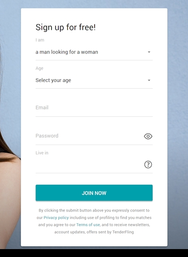 TenderFling Sign Up Page