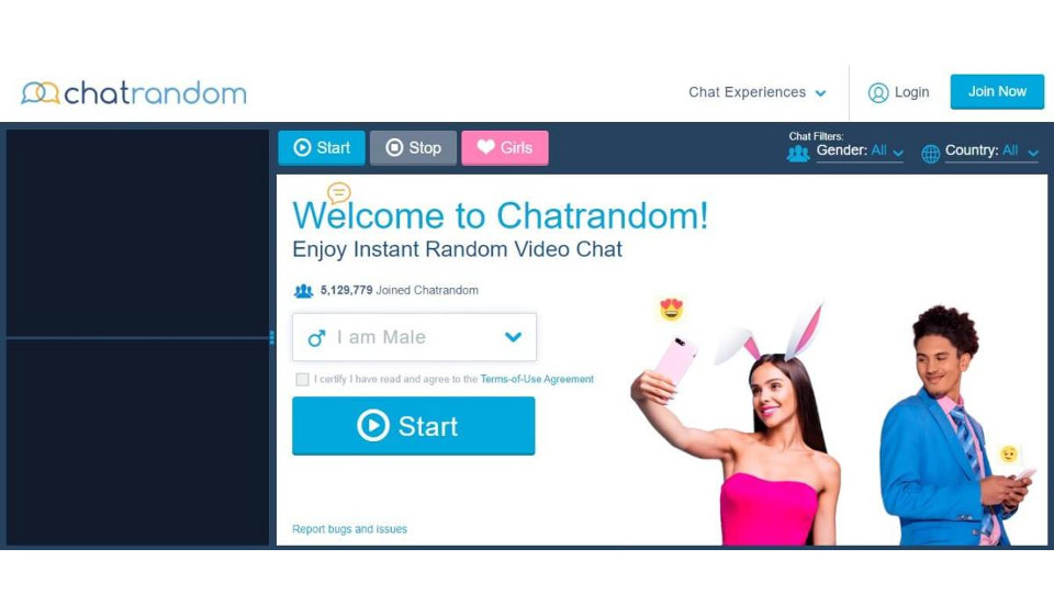 Sign up process at ChatRandom